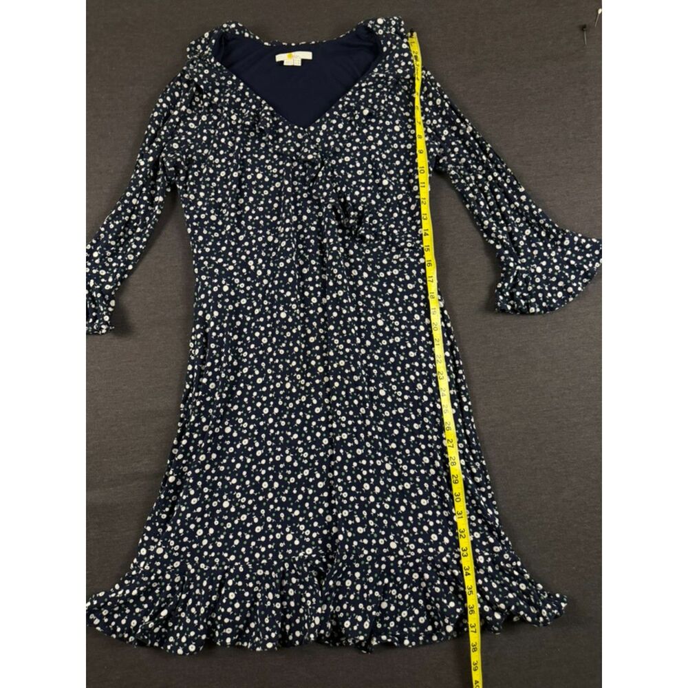 Boden Logan Ruffle Jersey Dress US 10R Navy Ditsy Floral 3/4 Sleeve - Picture 7 of 12